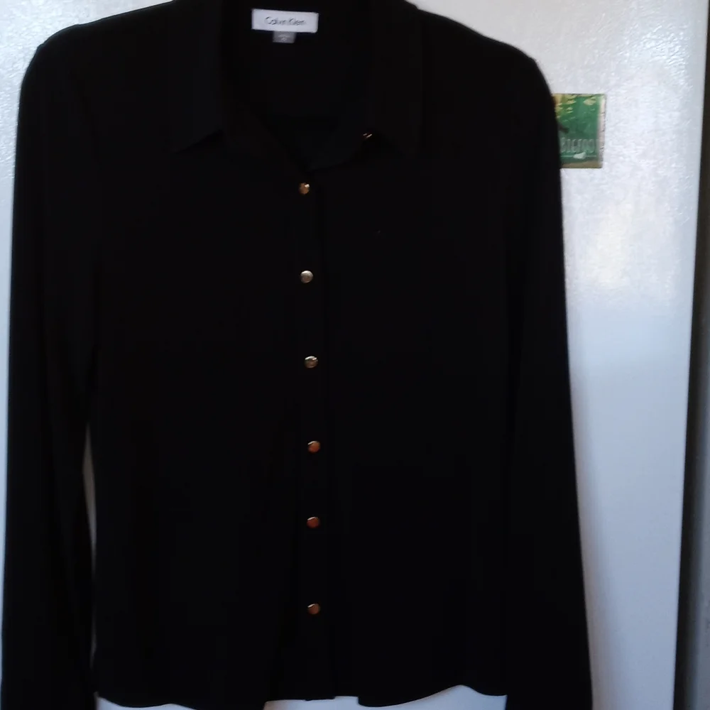 Calvin Klein Black Button down collard shirt Size PS - Picture 6 of 8